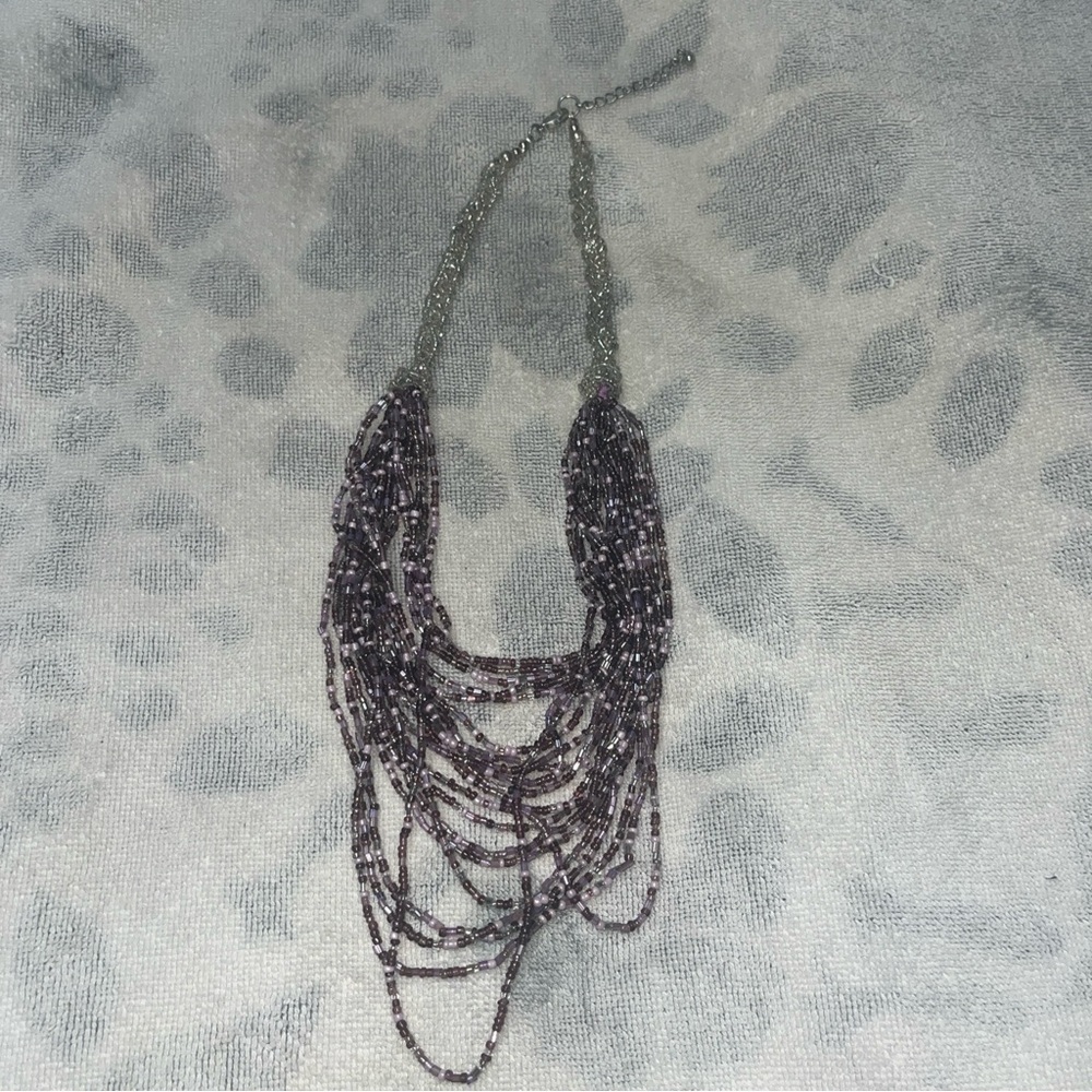 Purple and Lavender Beaded Choker Necklace Adjustable